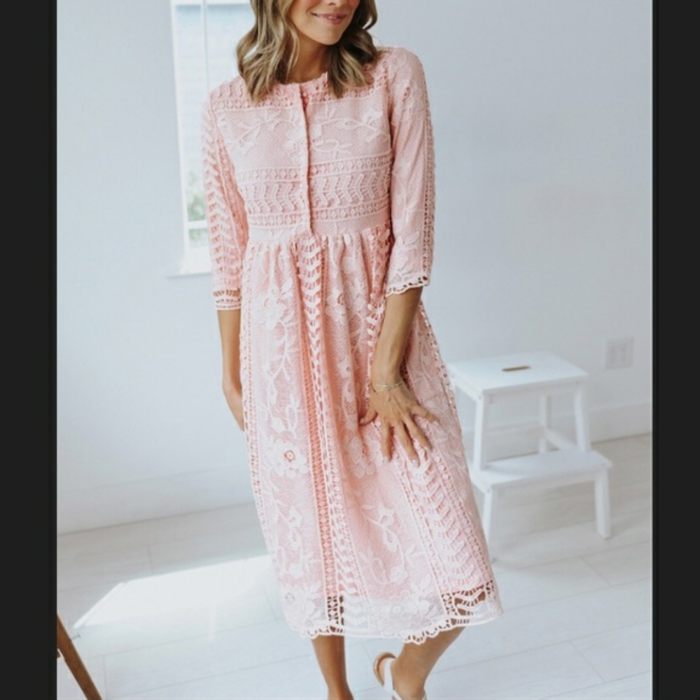 Pink Lace Midi Fit&Flare Dress. NWOT